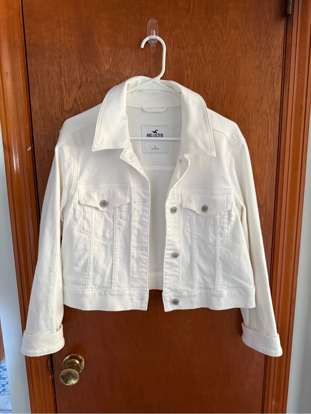 Hollister Cream Cropped Denim Trucker Jacket